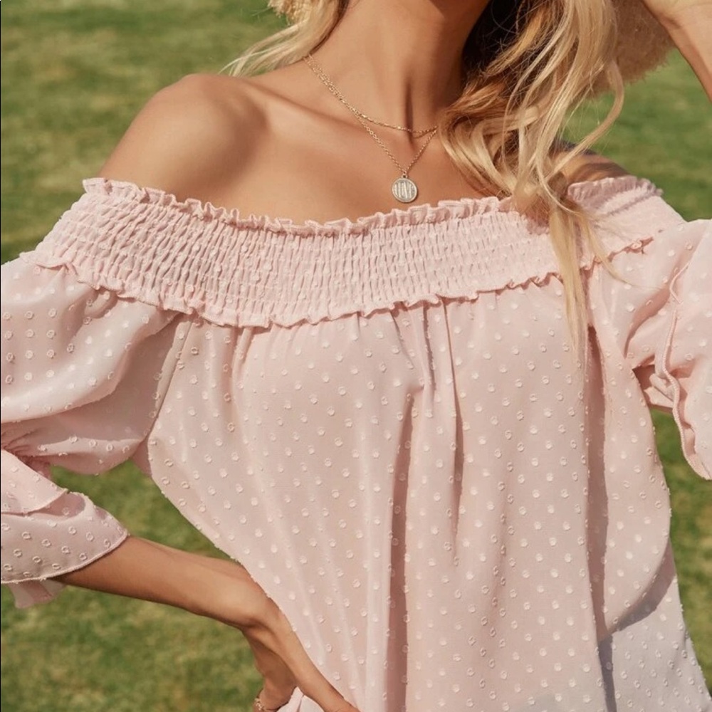 Blush pink off shoulder blouse - Picture 4 of 7
